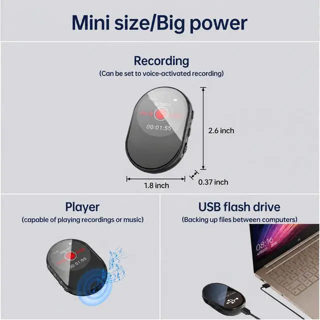 Alt view image 2 of 6 - 128GB small Voice Recorder,Voice-activated recording,with playback and password management,AI noise and Scheduled recording,reduction Portable recording device,for meetings/lectures/classroom,MP3