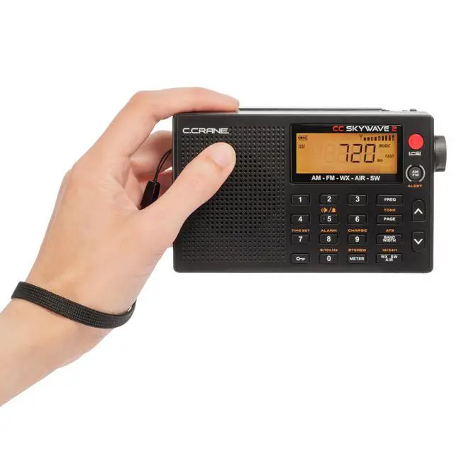 Alt view image 2 of 7 - C. Crane CC Skywave 2 AM, FM, Shortwave, NOAA Weather + Alert, VHF Aviation Band, Small Battery-Operated Portable Travel Radio with Clock and Alarm