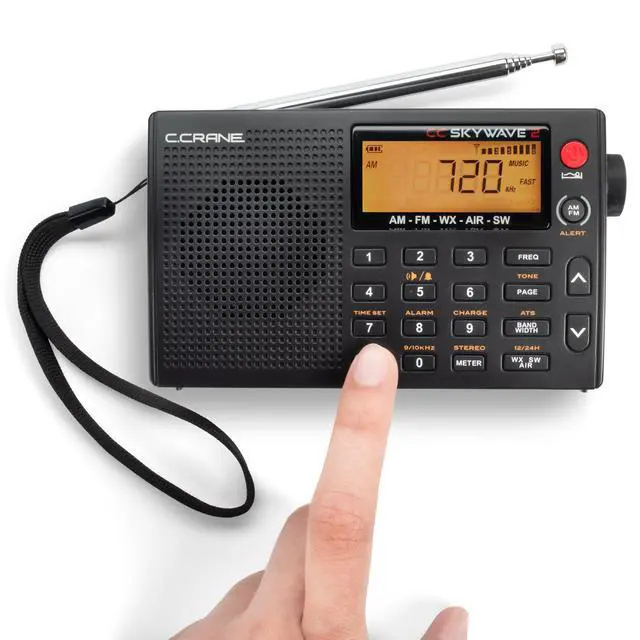Alt view image 4 of 7 - C. Crane CC Skywave 2 AM, FM, Shortwave, NOAA Weather + Alert, VHF Aviation Band, Small Battery-Operated Portable Travel Radio with Clock and Alarm