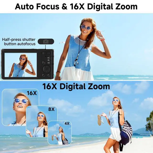 Alt view image 5 of 7 - Digital Camera FHD 4K Kids Camera 44MP with 64GB SD Card (Black) | Autofocus