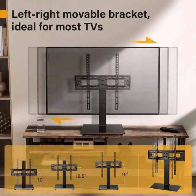 Alt view image 2 of 7 - Universal TV Stand for 27-65 inch LED LCD TV Swivel Table Top Television Stand with 30 Degree Height Adjustable TV Stand with Mount TV Base with Tempered Glass Base Max VESA 400x400mm