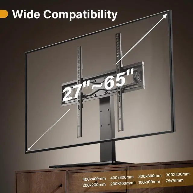 Alt view image 4 of 7 - Universal TV Stand for 27-65 inch LED LCD TV Swivel Table Top Television Stand with 30 Degree Height Adjustable TV Stand with Mount TV Base with Tempered Glass Base Max VESA 400x400mm