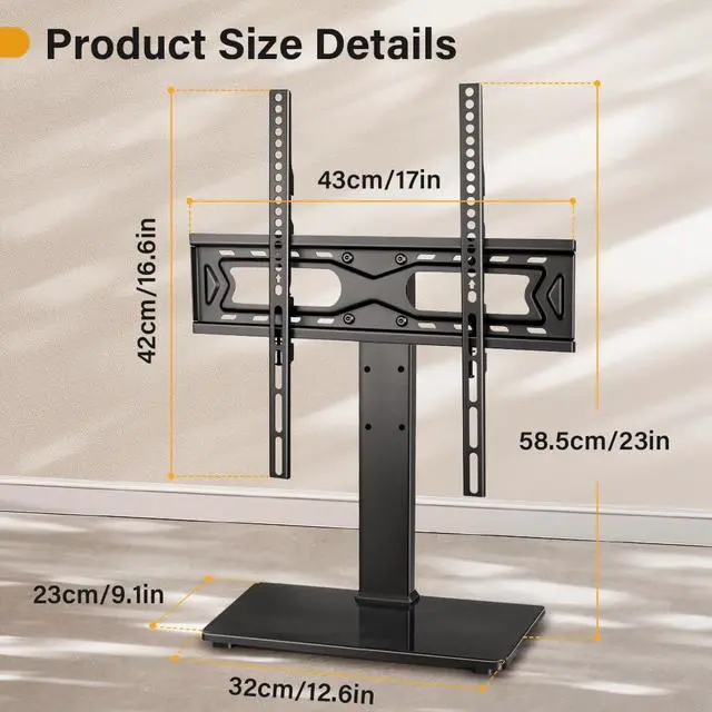 Alt view image 5 of 7 - Universal TV Stand for 27-65 inch LED LCD TV Swivel Table Top Television Stand with 30 Degree Height Adjustable TV Stand with Mount TV Base with Tempered Glass Base Max VESA 400x400mm