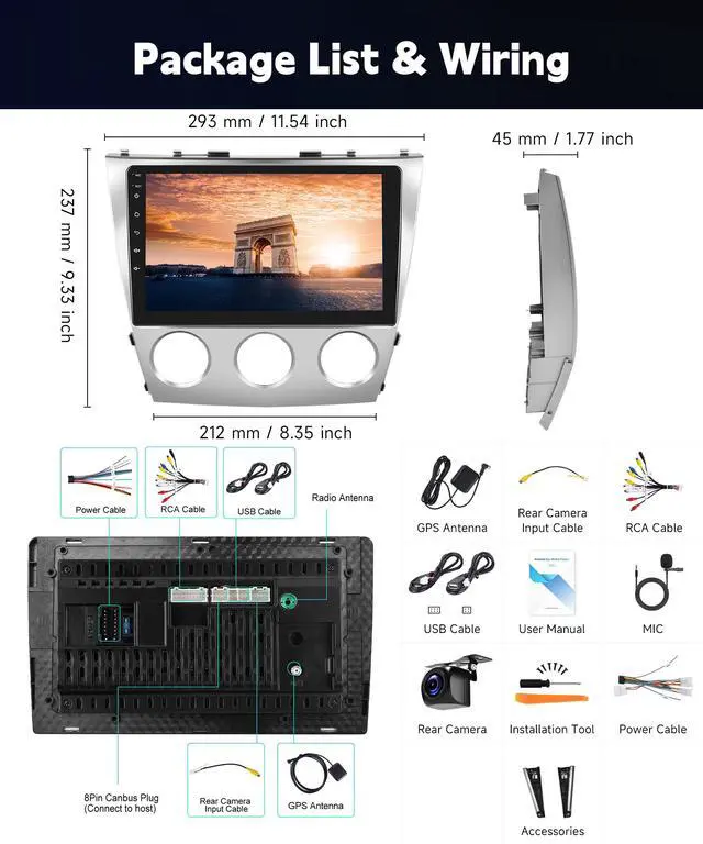 Alt view image 7 of 7 - 4G+64G Car Stereo for Toyota Camry 2006-2011(Manual A/C) Wireless CarPlay Android Auto,Android 10.1 IPS Touchscreen Car Radio BT5.0,GPS,5G WiFi,SWC,59UI,32EQ AI DSP+HD Backup Camera for Camry Radio