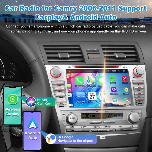 Alt view image 4 of 7 - Car Radio for Camry 2006-2011 with CD/DVD Player- CarPlay & Android Auto | 8 Inch Head Unit Car Stereo with HD Touch Screen, Backup Camera, SWC, Bluetooth 5.2,FM/AM Radio,EQ Setting,Mirror Link