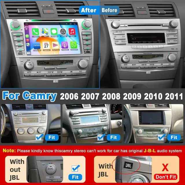 Alt view image 2 of 7 - Car Radio for Camry 2006-2011 with CD/DVD Player- CarPlay & Android Auto | 8 Inch Head Unit Car Stereo with HD Touch Screen, Backup Camera, SWC, Bluetooth 5.2,FM/AM Radio,EQ Setting,Mirror Link