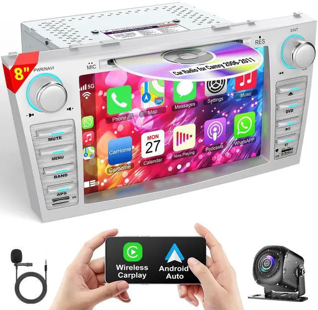 Main image of Car Radio for Camry 2006-2011 with CD/DVD Player- CarPlay & Android Auto | 8 Inch Head Unit Car Stereo with HD Touch Screen, Backup Camera, SWC, Bluetooth 5.2,FM/AM Radio,EQ Setting,Mirror Link