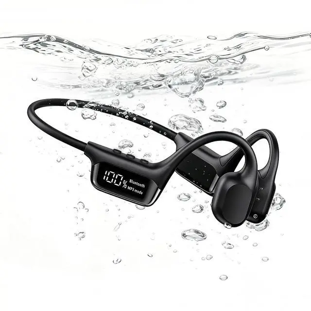 Main image of Swimming Headphones, 32GB IPX8 Waterproof MP3 Player with LED Display, Bone Conduction Headphones with Bluetooth 5.4, 8H Playtime Lightweight & Secure Fit for Swimming, Running & Cycling Black