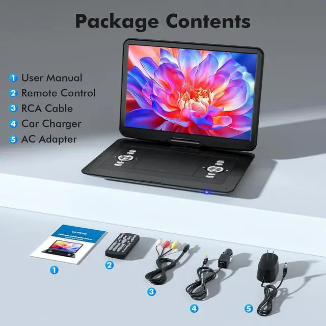 Alt view image 7 of 7 - 18" Portable DVD Player with 15.6" HD Swivel Screen, 6 Hours Rechargeable Battery, Large DVD Player Portable Support MP4, MKV Video & USB/SD Card/Sync TV, High Volume Speaker, All Regions
