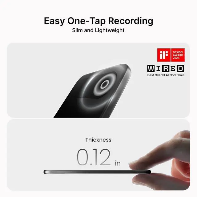 Alt view image 3 of 7 - Note Pro AI Voice Recorder, AI Note Taker Device for Meetings | Transcription & AI Summaries Included, No Subscription Required, App Control, 113 Languages, Ultra-Slim for Meetings & Calls