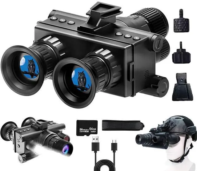 Main image of 4K HD Night Vision Goggles with Helmet Mount, 8X Zoom, 1968ft View Range, Dual Display Screens and 64GB Card for Outdoor Activities, Dark Black