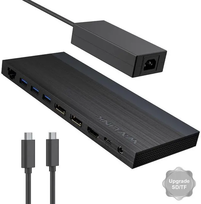 Main image of Laptop Docking Station, Dual DisplayPort,HDMI, Single 4K@144Hz | 130W PD Charger, 4×USB-A 5Gb, Gigabit Ethernet, SD/TF and Mic/Audio, Compatible with Windows Only