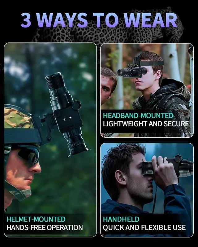 Alt view image 6 of 7 - 4K HD Night Vision Goggles with Helmet Mount, 8X Zoom, 1968ft View Range, Dual Display Screens and 64GB Card for Outdoor Activities, Dark Black