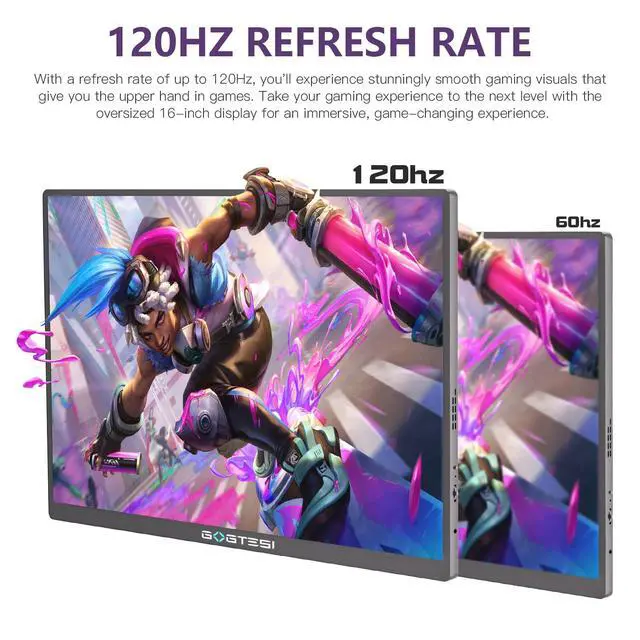 Alt view image 2 of 7 - Portable Gaming Monitor, 16-inch, 120Hz, 100% sRGB, 2.5K QHD, 400 nits, with HDR, Ultra-Slim Design, Eye Protection Features, External Second Screen, Compatible with laptops/PCs/PS5/Mac/Xbox