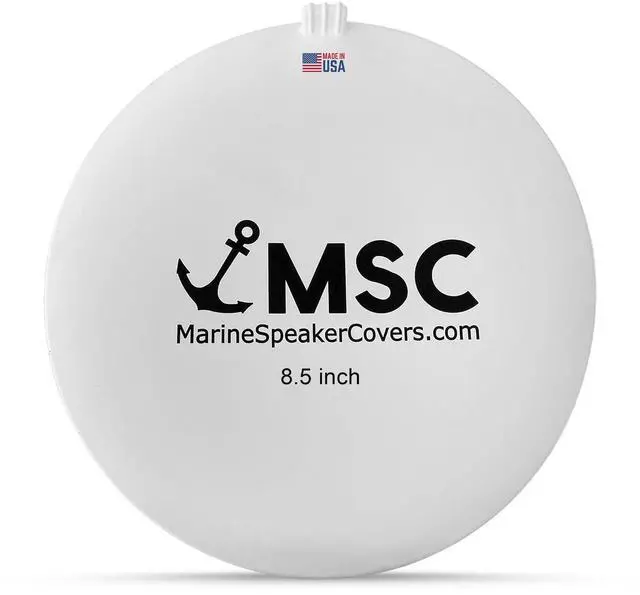 Main image of 8.5" Marine Speaker Cover Boat Speaker Protector with Sun, Water, Dust, UV Protection, Military-Grade Silicone Design, White Case with Black Logo, Sold as Pair (215mm)