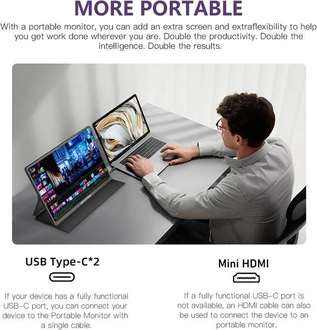 Alt view image 6 of 7 - Portable Gaming Monitor, 16-inch, 120Hz, 100% sRGB, 2.5K QHD, 400 nits, with HDR, Ultra-Slim Design, Eye Protection Features, External Second Screen, Compatible with laptops/PCs/PS5/Mac/Xbox