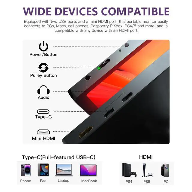 Alt view image 4 of 7 - Portable Gaming Monitor, 16-inch, 120Hz, 100% sRGB, 2.5K QHD, 400 nits, with HDR, Ultra-Slim Design, Eye Protection Features, External Second Screen, Compatible with laptops/PCs/PS5/Mac/Xbox