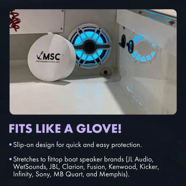 Alt view image 5 of 5 - 8.5" Marine Speaker Cover Boat Speaker Protector with Sun, Water, Dust, UV Protection, Military-Grade Silicone Design, White Case with Black Logo, Sold as Pair (215mm)