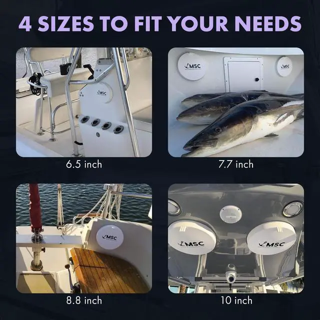 Alt view image 4 of 5 - 8.5" Marine Speaker Cover Boat Speaker Protector with Sun, Water, Dust, UV Protection, Military-Grade Silicone Design, White Case with Black Logo, Sold as Pair (215mm)