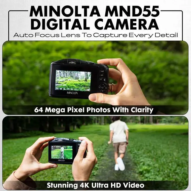 Alt view image 3 of 7 - MND55 64MP VLOG Digital Camera, 4K 60FPS Video, 16X Zoom (Red) | Capture sharp HD video with an easy-to-use touchscreen and versatile zoom for everyday recording
