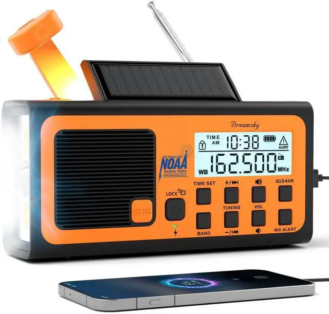Main image of Emergency Radio NOAA Weather Alert with Hand Crank | Radio Portable AM FM SW, 18500mWh Rechargeable Battery Operated, Solar Powered, SOS Alarm, Flashlight, Reading Lamp, USB Port