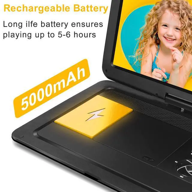 Alt view image 3 of 7 - 19.6" Portable DVD Player with 17.1" Large HD Screen, 5 Hours Battery DVD Player Portable with Car Charger, Kids Portable DVD Player Support All Region Discs, USB and SD Card, Sync TV