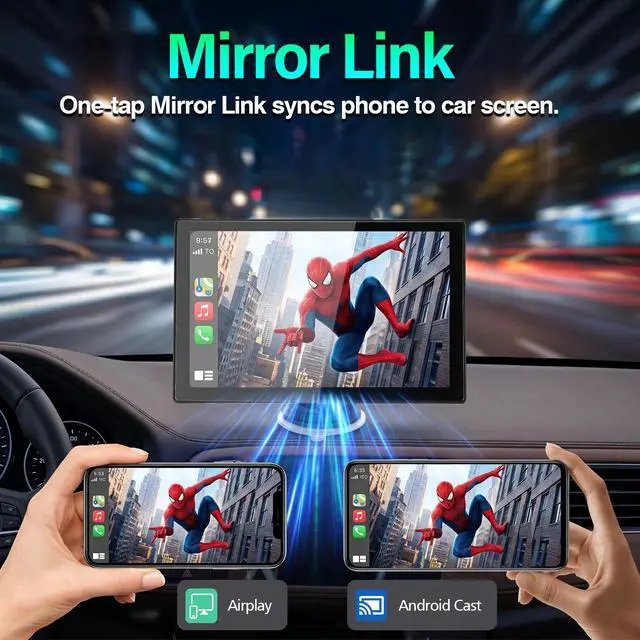 Alt view image 4 of 7 - 9" Wireless Apple Carplay & Android Auto Screen for Car with OTA Update | Portable Carplay HD Touchscreen with 4K Dash Cam, Bluetooth, Backup Camera, Mirror Link, Navigation, Voice Control, AUX, FM