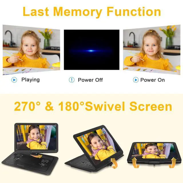 Alt view image 5 of 7 - 19.6" Portable DVD Player with 17.1" Large HD Screen, 5 Hours Battery DVD Player Portable with Car Charger, Kids Portable DVD Player Support All Region Discs, USB and SD Card, Sync TV