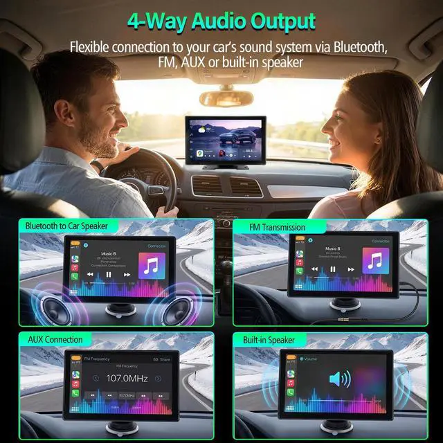 Alt view image 6 of 7 - 9" Wireless Apple Carplay & Android Auto Screen for Car with OTA Update | Portable Carplay HD Touchscreen with 4K Dash Cam, Bluetooth, Backup Camera, Mirror Link, Navigation, Voice Control, AUX, FM