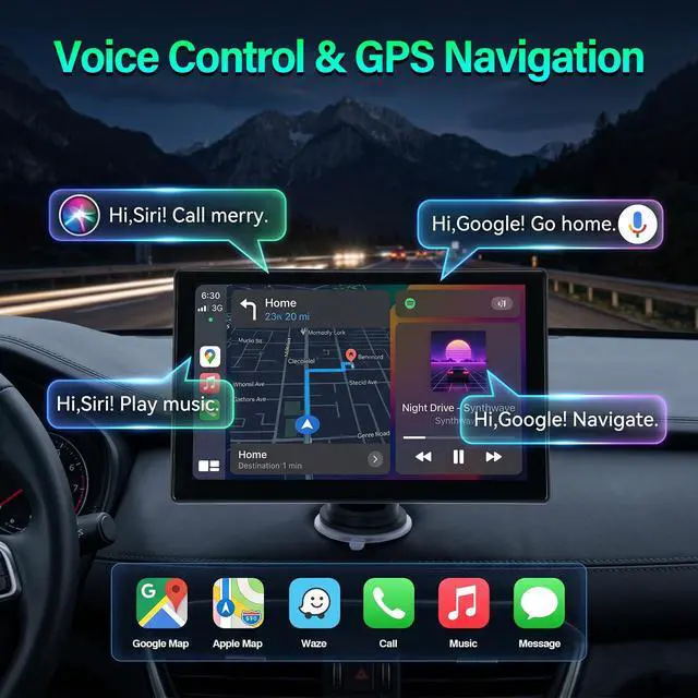Alt view image 3 of 7 - 9" Wireless Apple Carplay & Android Auto Screen for Car with OTA Update | Portable Carplay HD Touchscreen with 4K Dash Cam, Bluetooth, Backup Camera, Mirror Link, Navigation, Voice Control, AUX, FM