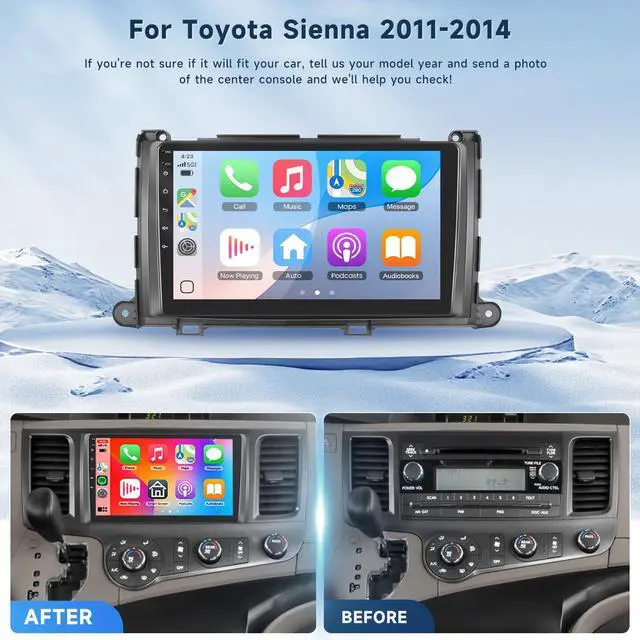 Alt view image 2 of 7 - 4 Core+64G Android 15 Car Stereo for Toyota Sienna 2011-2014 with Wireless Carplay Android Auto, 9 Inch Touch Screen Radio Support GPS/ 5G WiFi/Bluetooth/SWC+Backup Camera