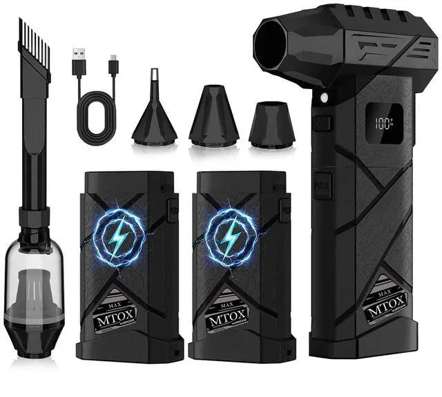 Main image of Compressed Air Duster, 2 Swappable Battery,150,000RPM Super Power Rechargeable Electric Air Duster, Blower, 2in1 Vacuum, 4-Gear Adjustable, LED, for Keyboard, PC, Car, Home (Frosted Black)