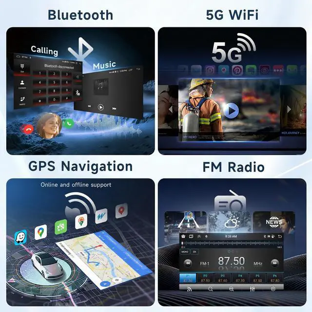 Alt view image 7 of 7 - 4 Core+64G Android 15 Car Stereo for Toyota Sienna 2011-2014 with Wireless Carplay Android Auto, 9 Inch Touch Screen Radio Support GPS/ 5G WiFi/Bluetooth/SWC+Backup Camera