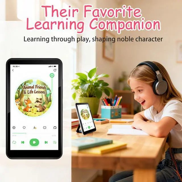 Alt view image 3 of 7 - MP3 Player for Kids with Bluetooth, 4" Touch, Android 9.0, 144GB, Dark | Separate 128GB TF media storage, parental control, built-in FM radio, supports Audible & Libby & Spotify audiobooks