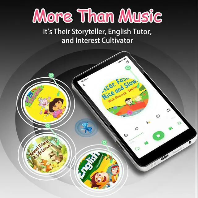 Alt view image 4 of 7 - MP3 Player for Kids with Bluetooth, 4" Touch, Android 9.0, 144GB, Dark | Separate 128GB TF media storage, parental control, built-in FM radio, supports Audible & Libby & Spotify audiobooks