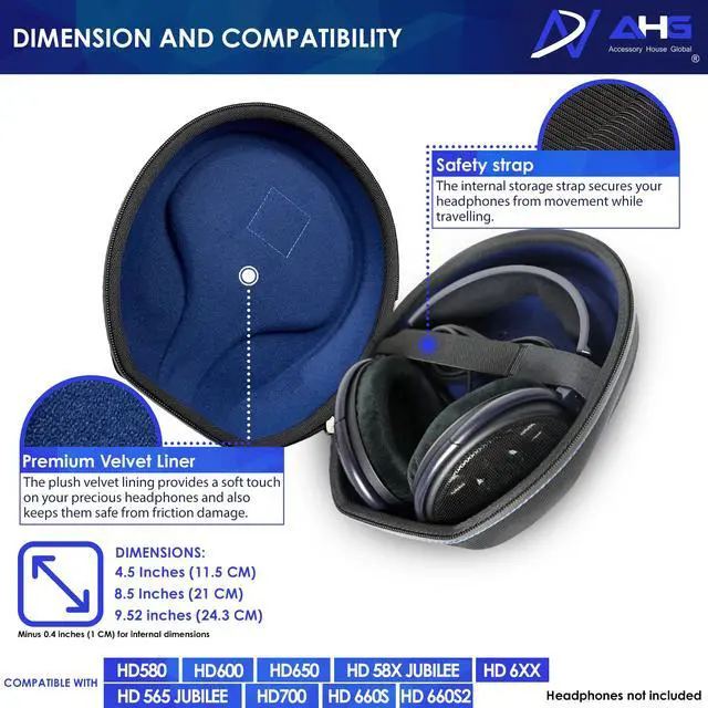 Alt view image 3 of 6 - Carrying case Compatible with Sennheiser HD 650 HD 660S HD 660S2 HD600 Massdrop X HD 6XX HD58X Jubilee HD580 and HD565 Headphones. Ultimate Protection/Easy Transport