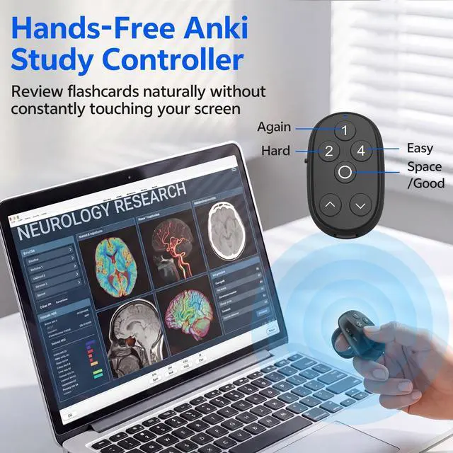 Alt view image 2 of 7 - 6-Button Remote Clicker Ring for Anki with Up and Down Controls | Again, Hard, Good and Easy ratings, Rechargeable, Wireless Flashcard Remote for iPhone, iPad, Mac, Android & Windows