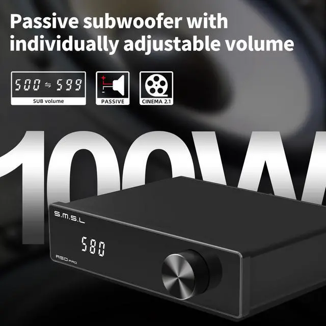 Alt view image 3 of 7 - A50Pro,LPF&HPF,2.1 Channel Audio Amplifier,100W Bass Output Power, HiFi Bluetooth 5.0 Stereo Audio Amplifier,Supports HDMI (ARC),Passive Subwoofer,MA12070P*2 Chip