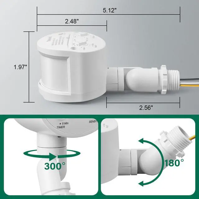 Alt view image 4 of 7 - 2 Pack Motion Sensor, 180-Degree Replacement Motion Detector, Adjustable Time & Detection Sensitiity Up to 60 Feet Range, 3 Working Modes Pir Motion Sensor for Security Floodlight, White, UL Listed