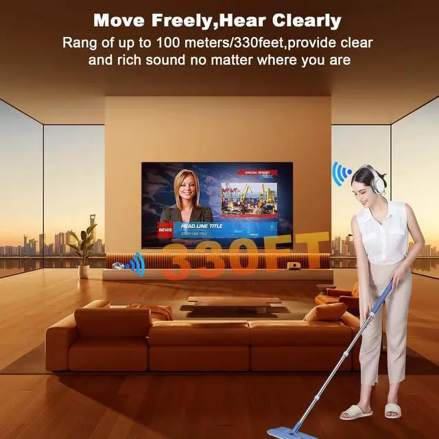 Alt view image 3 of 7 - TV Headphones Wireless with RF Transmitter Ideal Gift for Seniors | HiFi Stereo,Adjustable Headband,10Hour Battery,Lightweight,Easy Setup,No Latency,Optical AUX RCA Compatible,Gift for Elderly