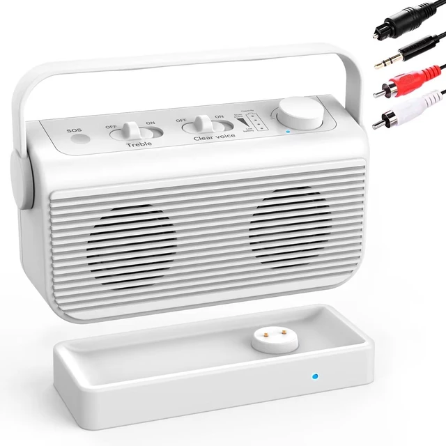 Main image of Wireless Speakers for TV, 2.4G Wireless TV Speaker with SOS Switch, Clarifying Dialog Potable TV Speakers for Hard of Hearing and Elderly, Compatible with Optical RCA AUX TVs, 100FT Range