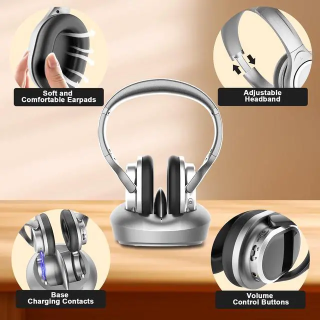Alt view image 5 of 7 - TV Headphones Wireless with RF Transmitter Ideal Gift for Seniors | HiFi Stereo,Adjustable Headband,10Hour Battery,Lightweight,Easy Setup,No Latency,Optical AUX RCA Compatible,Gift for Elderly