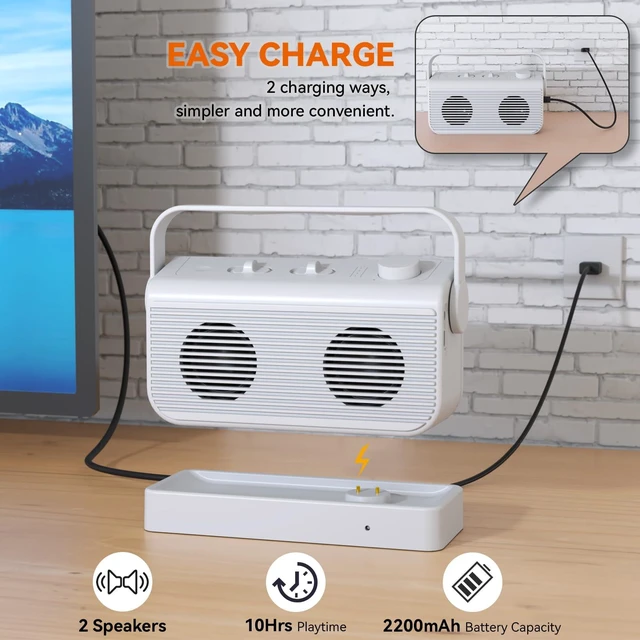 Alt view image 4 of 7 - Wireless Speakers for TV, 2.4G Wireless TV Speaker with SOS Switch, Clarifying Dialog Potable TV Speakers for Hard of Hearing and Elderly, Compatible with Optical RCA AUX TVs, 100FT Range