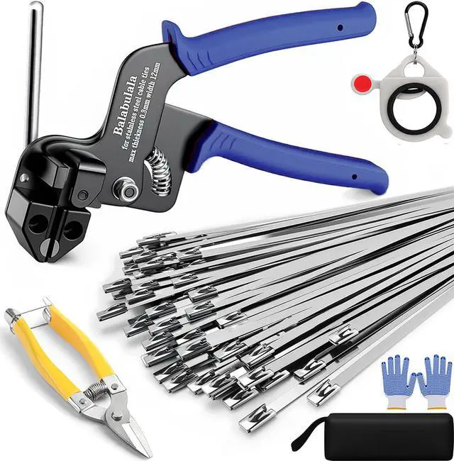 Main image of 205PCS Heavy Duty 304 Stainless Steel Cable Tie Gun Kit | 200pcs 11.8inch Metal Zip Ties, Self-Locking, UV & Corrosion Resistant, for Fence, Exhaust Wrap, Chicken Coop, Farm Use