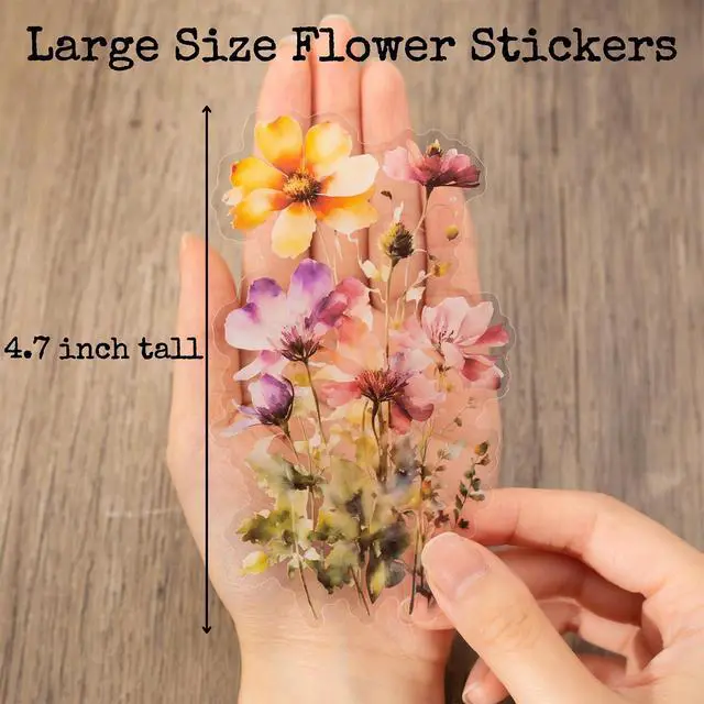 Alt view image 4 of 7 - 120 Pieces Watercolor Flower Stickers Set - Big 4.7" Waterproof Clear Botanical Floral Journaling Sticker for Scrapbook Junk Journal Supplies Bullet Journals Planner Collage Laptop Paper Crafts
