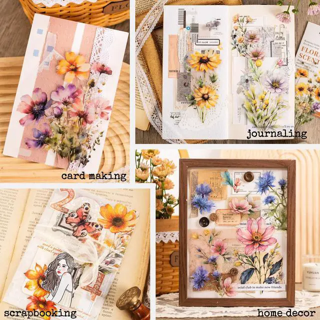 Alt view image 5 of 7 - 120 Pieces Watercolor Flower Stickers Set - Big 4.7" Waterproof Clear Botanical Floral Journaling Sticker for Scrapbook Junk Journal Supplies Bullet Journals Planner Collage Laptop Paper Crafts