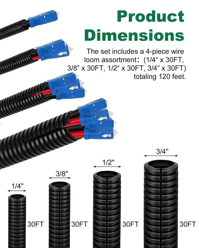 Alt view image 2 of 6 - 120FT Split Wire Loom, 4pc Flame Retardant PP Cable Sleeve Management | Heat & Abrasion Resistant, Flexible Split Design, Durable Cable Protection, Automotive & Home Use, Long Lasting Protection