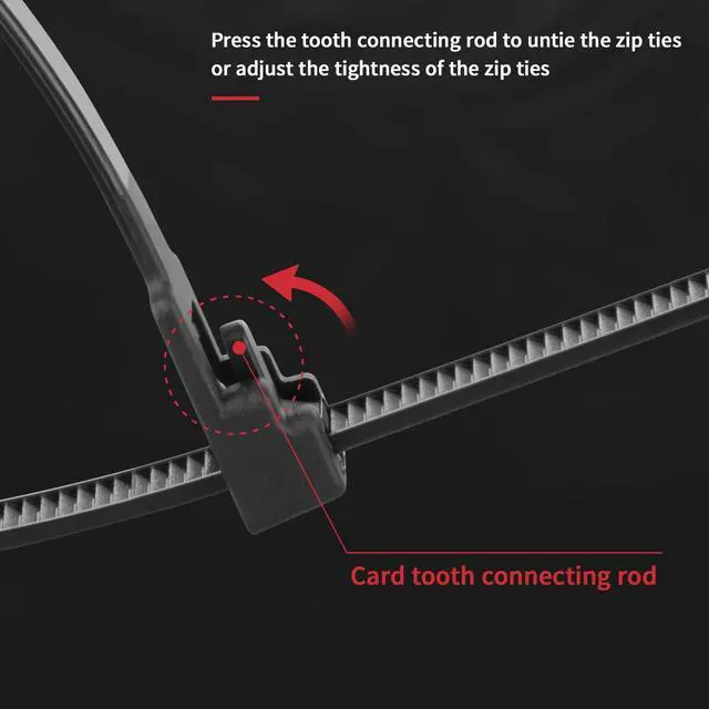 Alt view image 3 of 6 - 24 Inch Black Resuable Long Zip Ties Heavy Duty 100 Pcs 120 LBS | Releasable cable ties, Extra Long Zip Ties, Adjustable Tie wrap, Removable Wire Ties, UV Resistant for Indoor and Outdoor Use