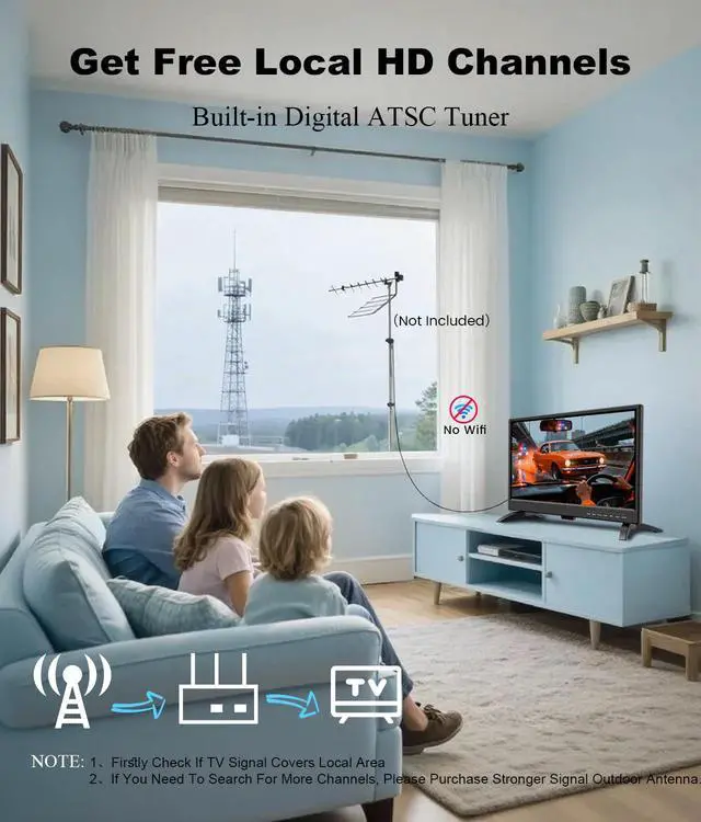 Alt view image 3 of 7 - 19 Inch LED Widescreen TV with Digital ATSC Tuners HDMI/VGA/RCA/USB, 19 Inch Flat Screen TV w/Built in Dual Speakers for Kitchen and RV Camper(No Smart Telesivion)