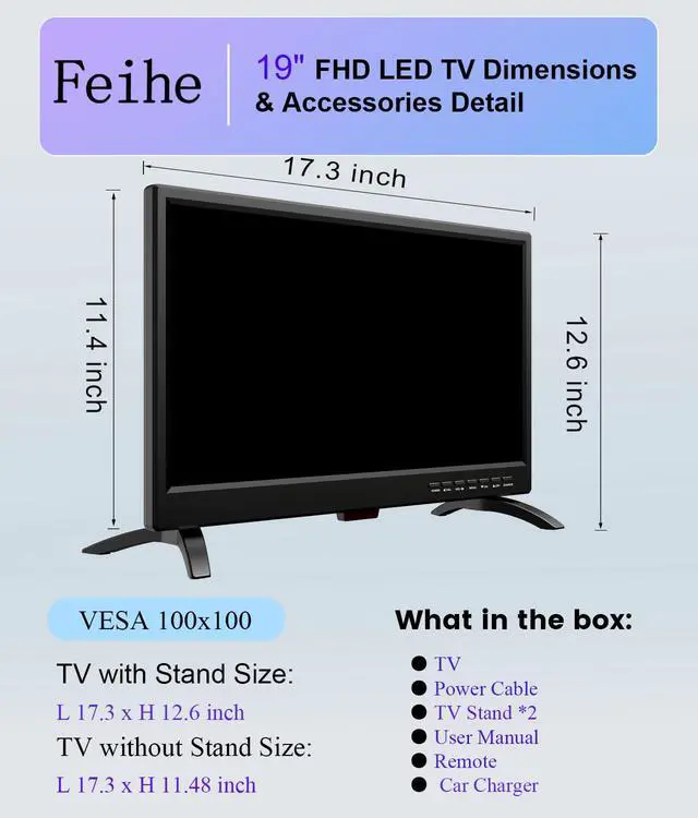 Alt view image 5 of 7 - 19 Inch LED Widescreen TV with Digital ATSC Tuners HDMI/VGA/RCA/USB, 19 Inch Flat Screen TV w/Built in Dual Speakers for Kitchen and RV Camper(No Smart Telesivion)